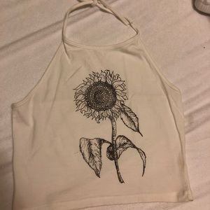 White sunflower halter crop top